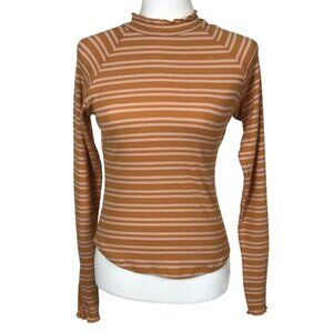 Free People Size M Sunday Afternoon Cut Out Top Striped Lettuce Hem Orange Pink